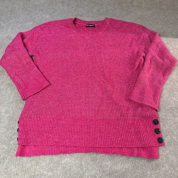 KARL LAGERFELD Pink/Black Colorblock Logo Ribbed Long Sleeve Sweater‎ Women's Lg - Picture 1 of 8